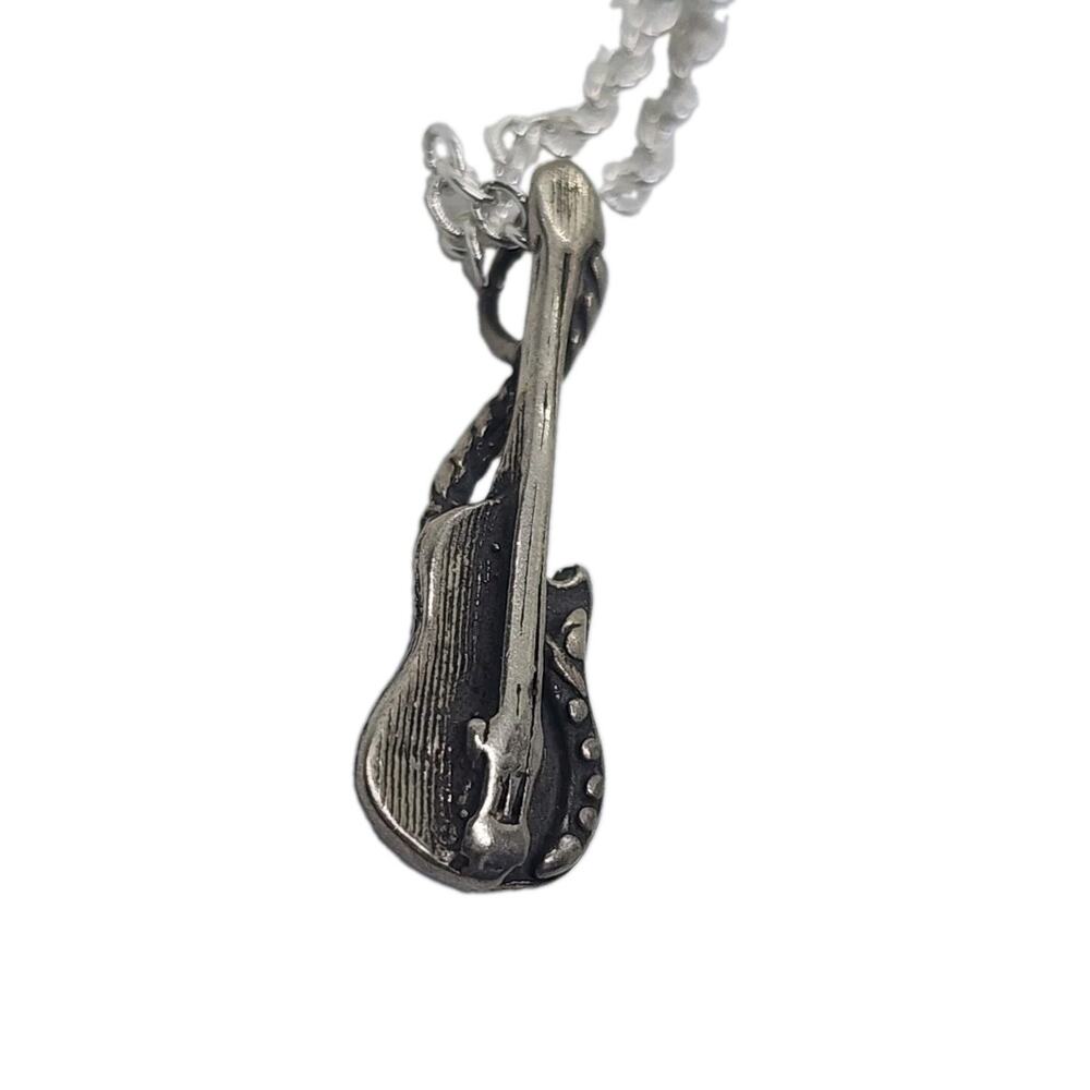 Vintage Sterling Silver 925 Guitar Pendant Charm Necklace Fancy Detail Music - Picture 5 of 8